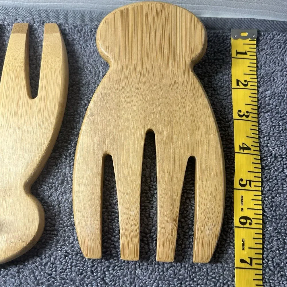 Totally Bamboo Salad Hands Set 2pc Moso Wood Servers Tongs with Thumb Grip Hook